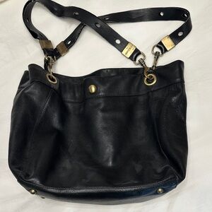 Jimmy Choo Black Leather Shoulder Bag with Gold Accents
